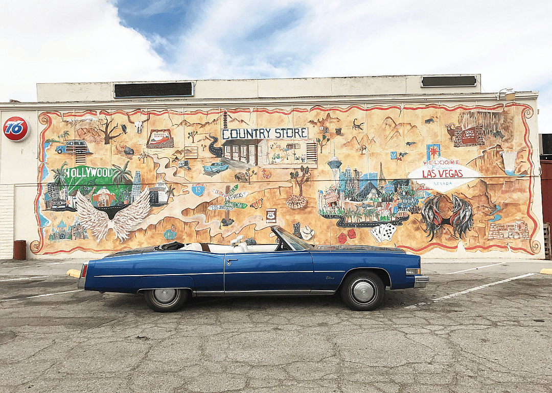 Country Store in Baker, California featuring 1974 Cadillac Eldorado convertible.