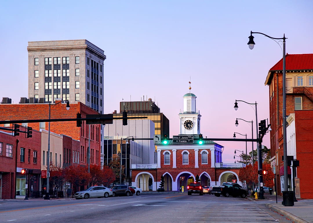 A historic brick building in downtown Fayetteville.