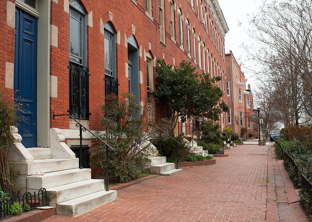 Red brick row homes.