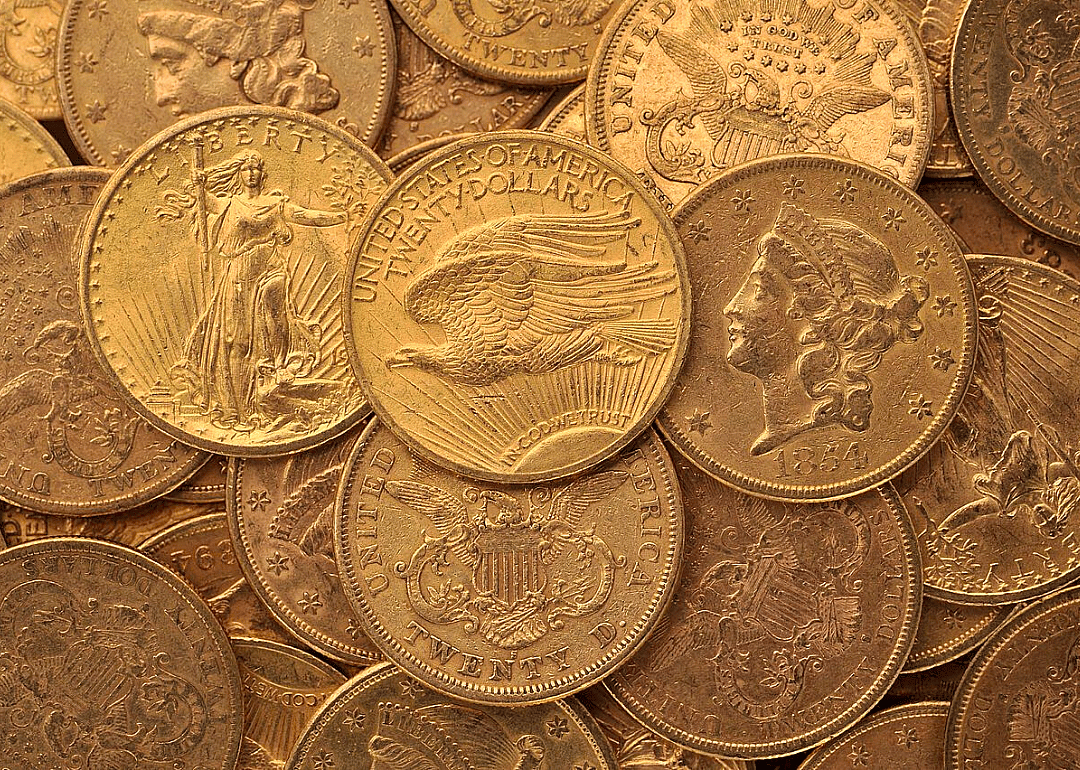 A selection of Double Eagle $20 coins produced by the U.S. Mint in 1933.