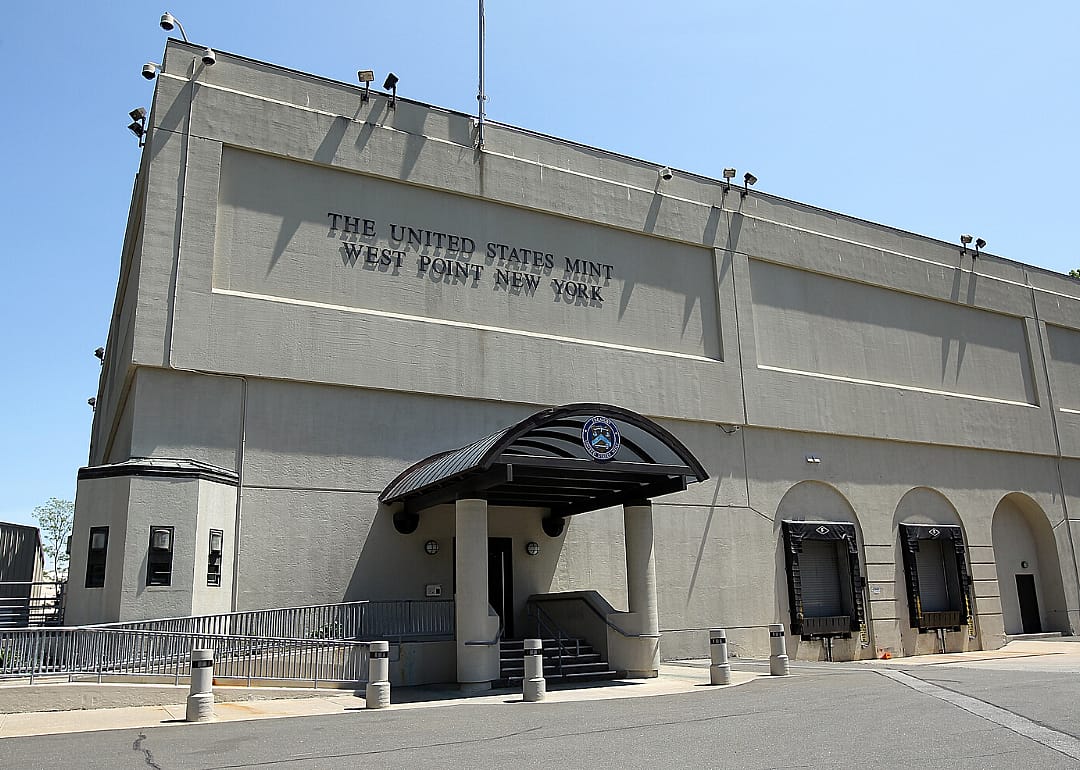 The main entrance to the West Point Bullion Depository in New York.
