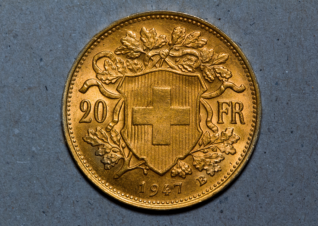 A 20 Franc gold Helvetia coin.