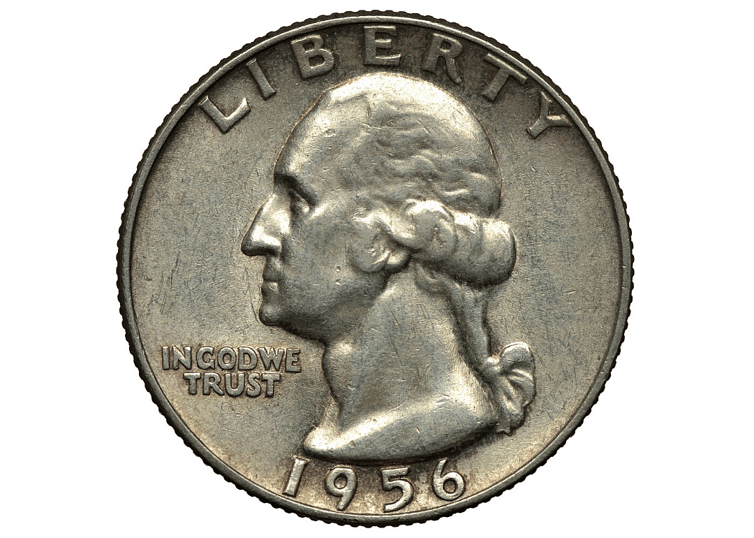 A quarter from 1956 that features 'In God We Trust.'