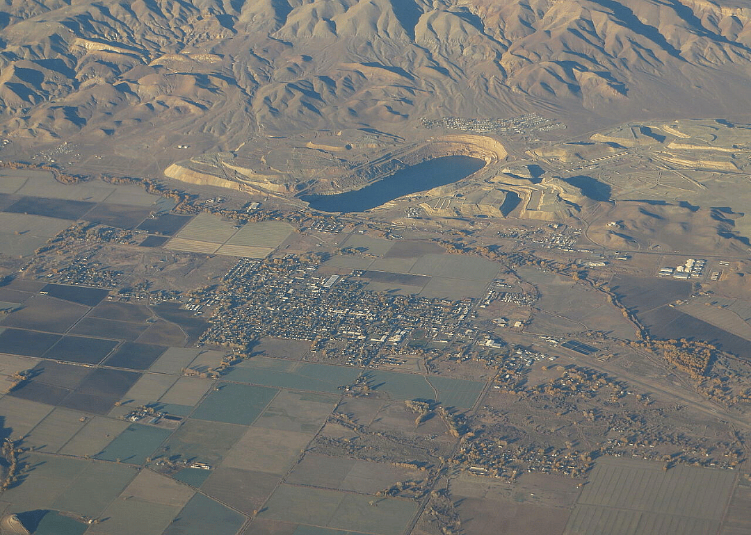 Aerial view of farmland and heap leaching in Nevada.