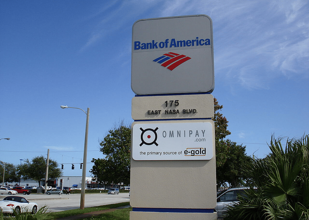 A Bank of America sign in California tells customers about E-pay.