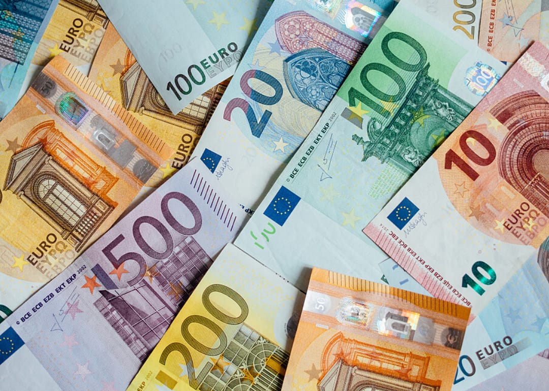 Colorful Euro paper denominations.
