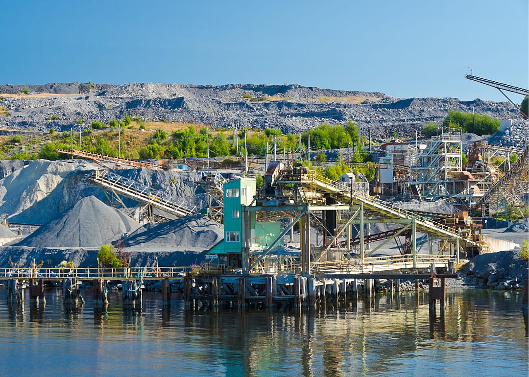 A mining operation near a body of water.