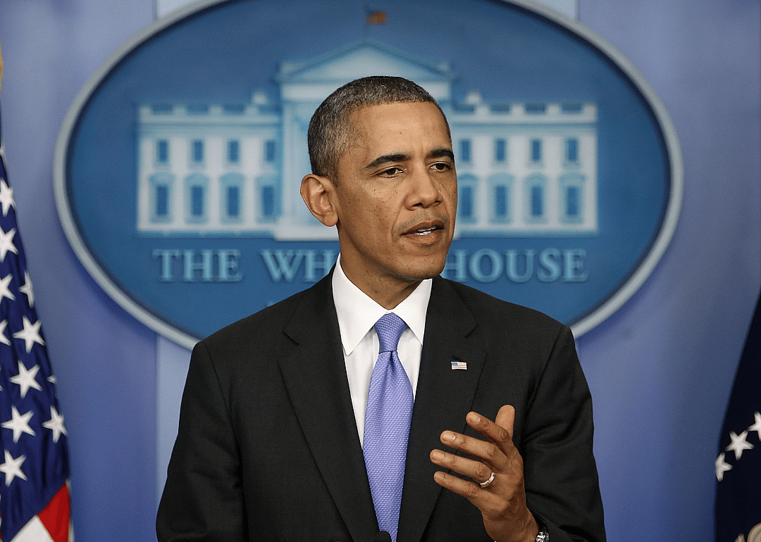 President Barack Obama speaking in the Brady Press Briefing Room at the White House after the U.S. Senate voted to end the government shutdown and raise the debt limit on October 16, 2013, in Washington D.C.