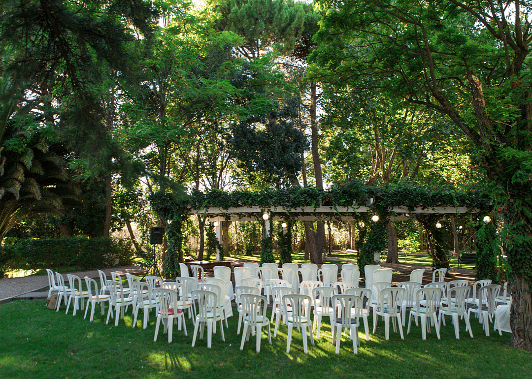 A garden wedding set-up.