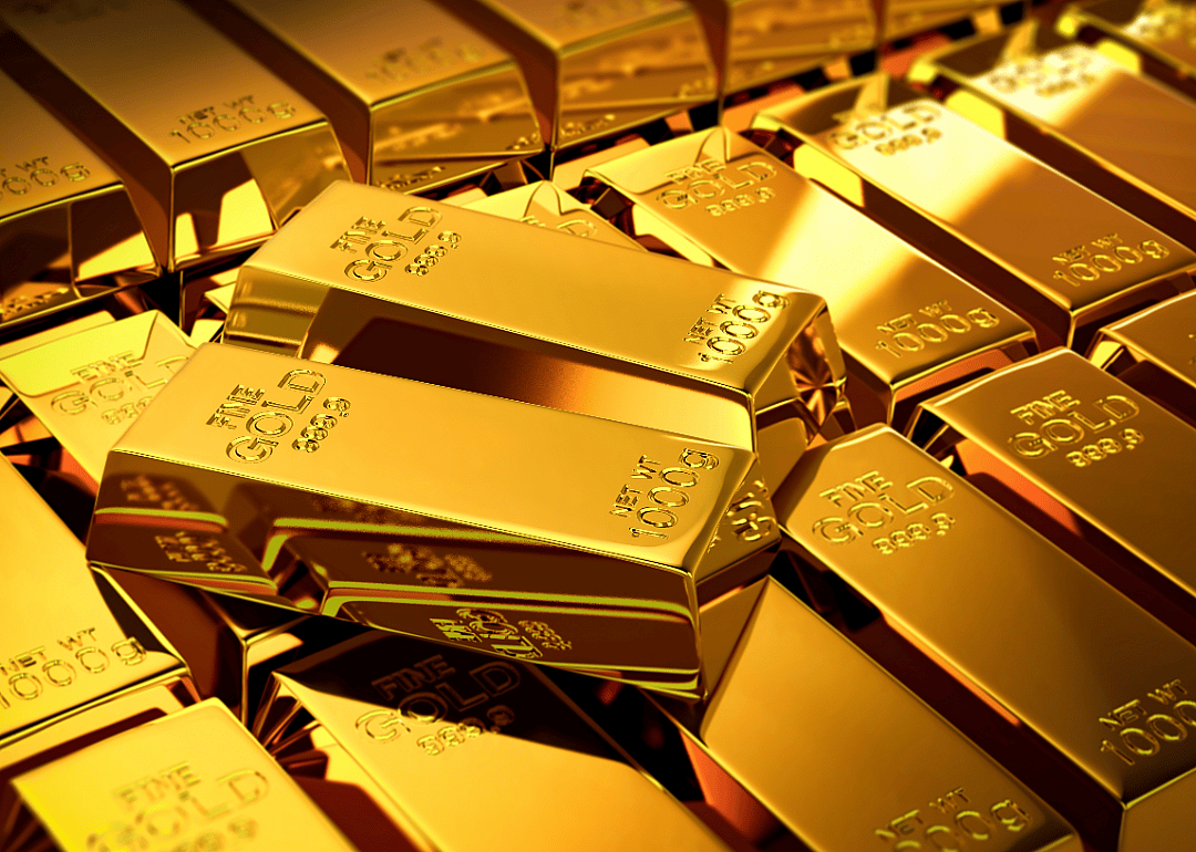 Large display of gold bullion bars.