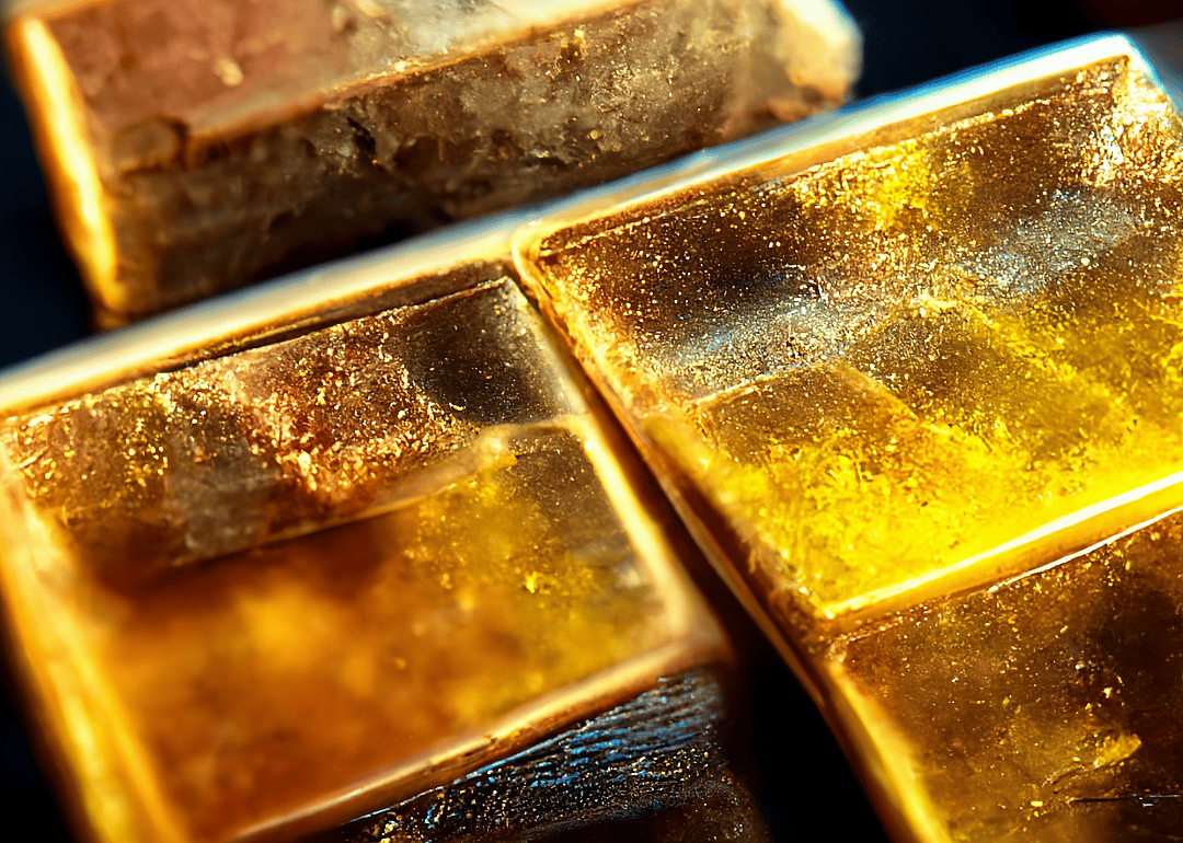 A close-up view of gold bullion bars.