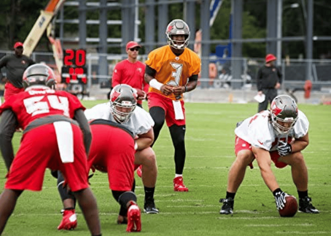 Football players at training camp