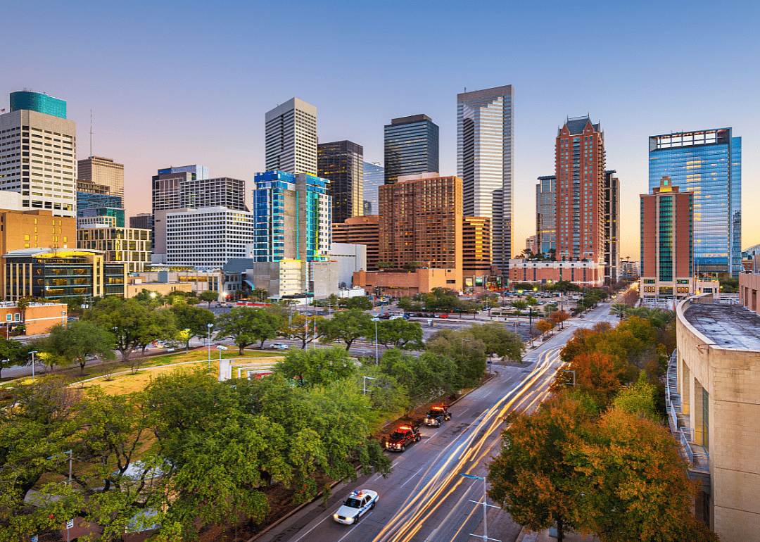 City skyline and a road in the city.
