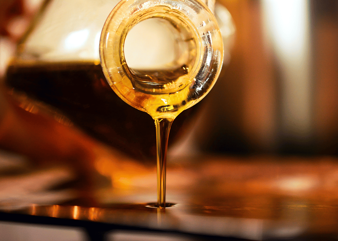 Oil pouring from a bottle.