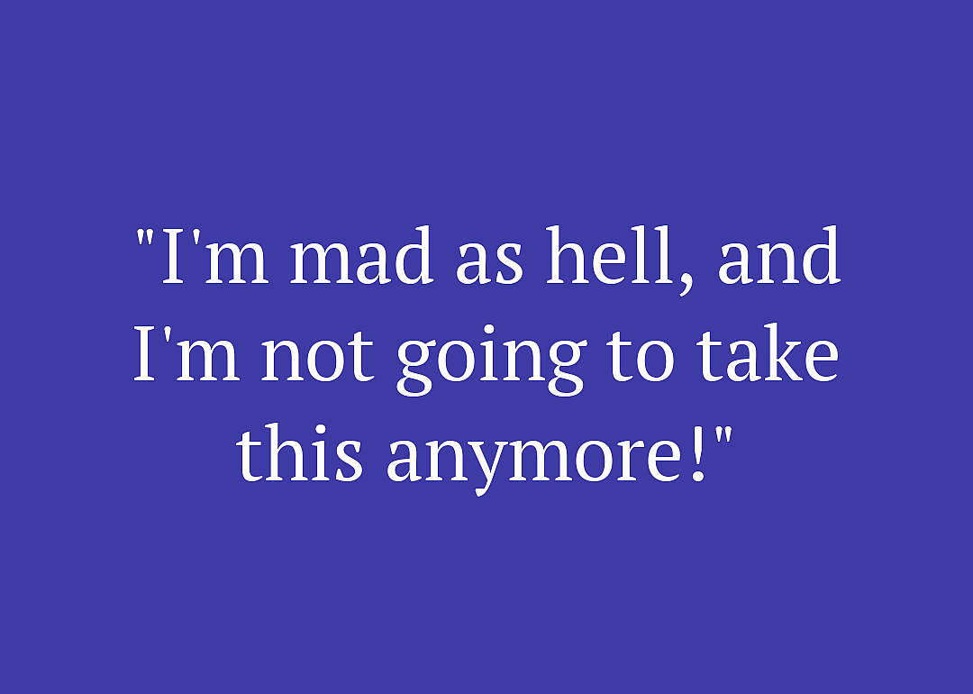 Movie quote against purple background.
