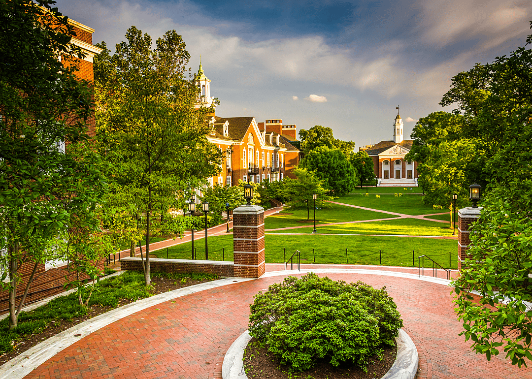 Exterior view of buildings at Johns Hopkins University.