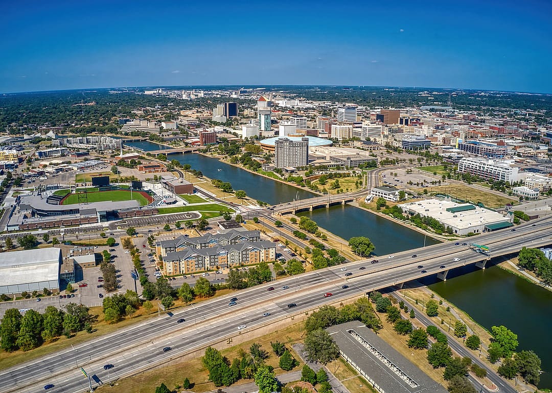 Aerial view of the Population Center of Wichita, Kansas.