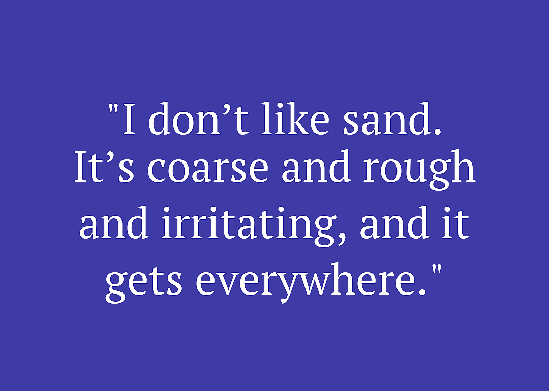 Movie quote against purple background.