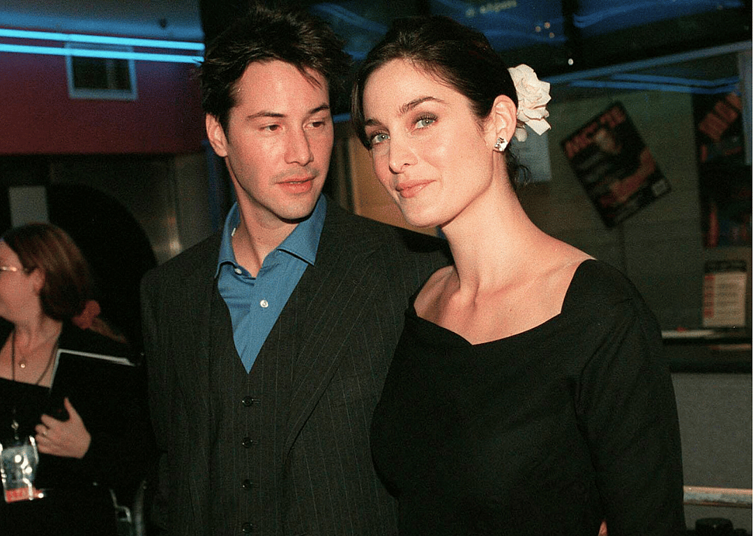 Keanu Reeves and Carrie Anne Moss attend the Australian Premiere of "The Matrix" in Sydney in 1999.