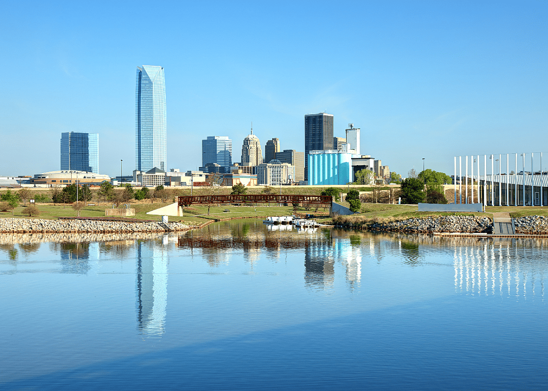 City skyline along the river.