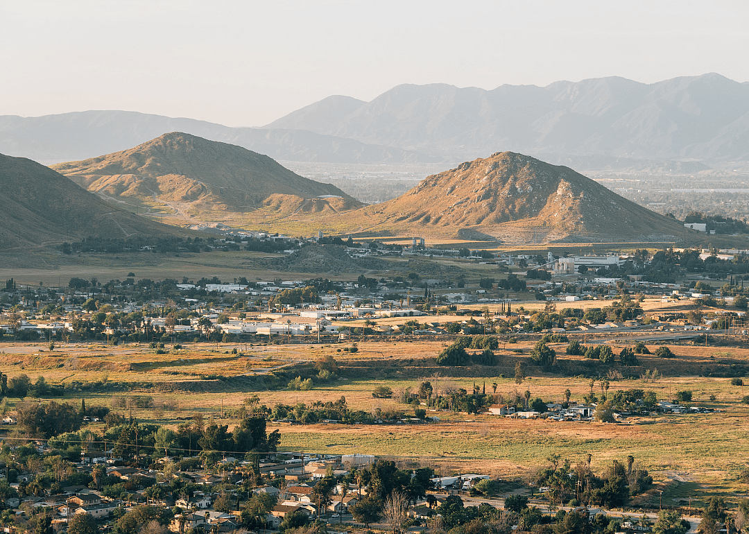 An aerial vew of Riverside in the mountains.