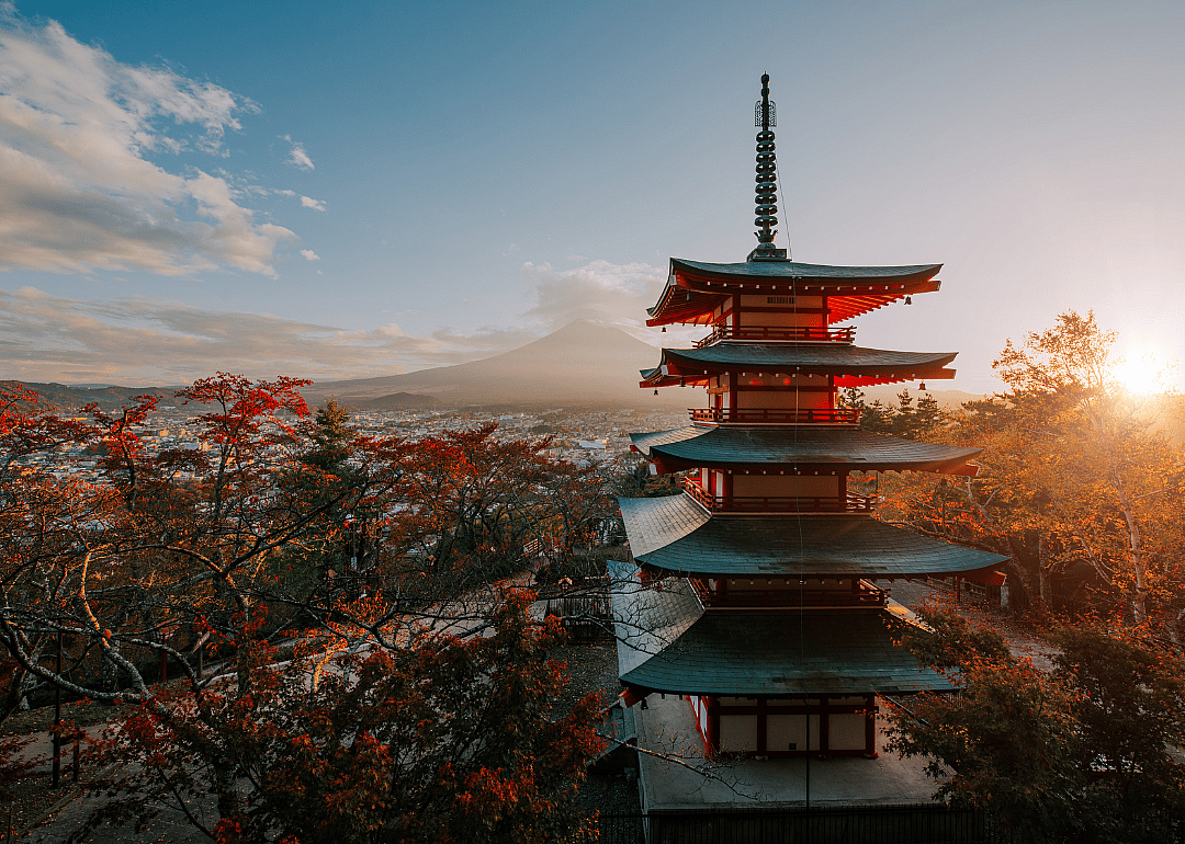 Pagoda at Fuji mountain. 