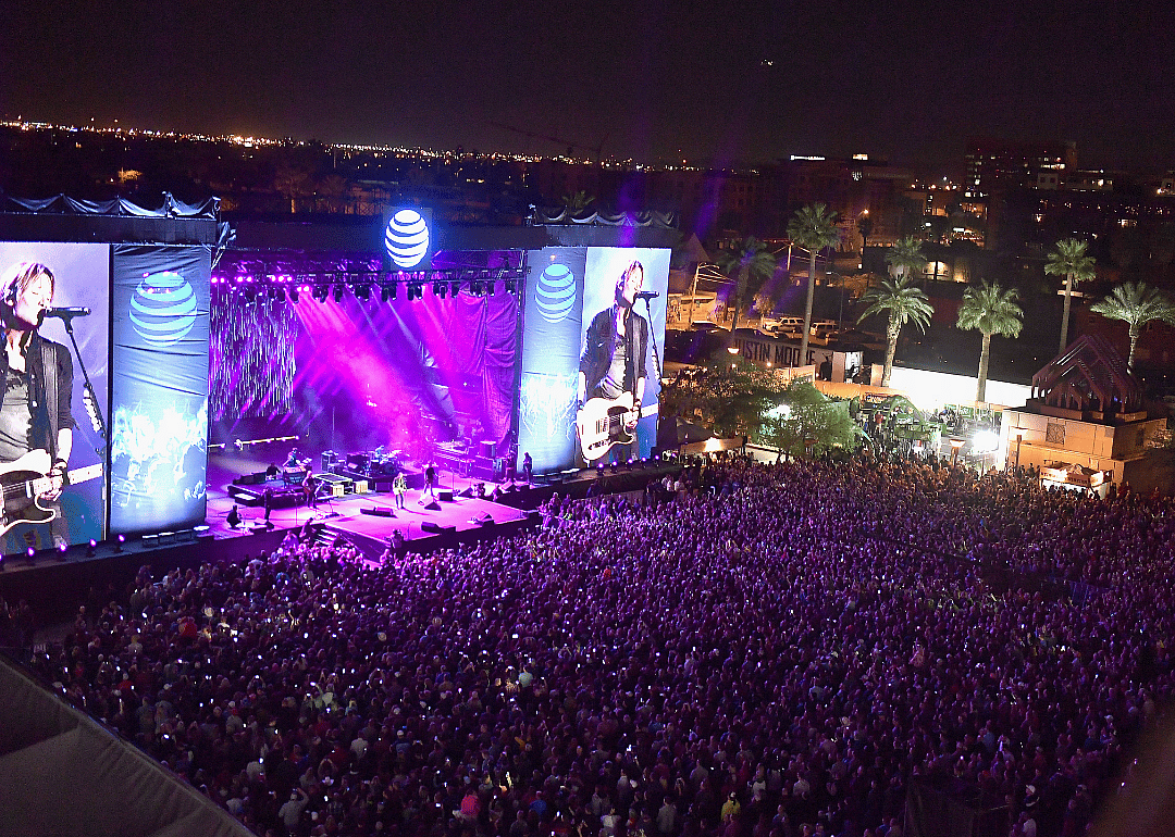 Keith Urban performs at the AT&T Block Party during the NCAA March Madness Festival in Phoenix, Arizona.