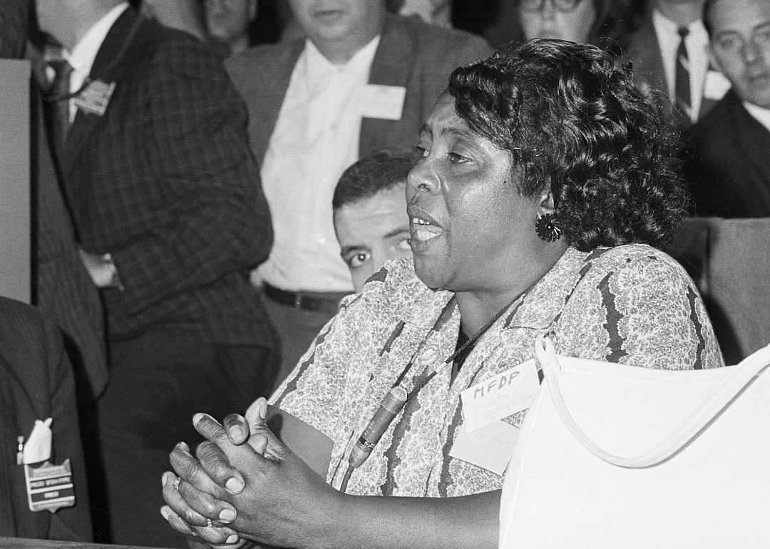 Fanny Hamer speaks to delegates.