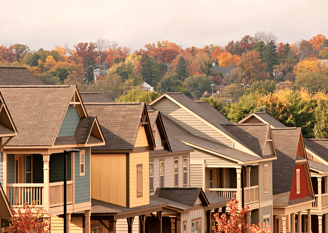 Multi-colored townhouses in Pennsylvania in autumn.