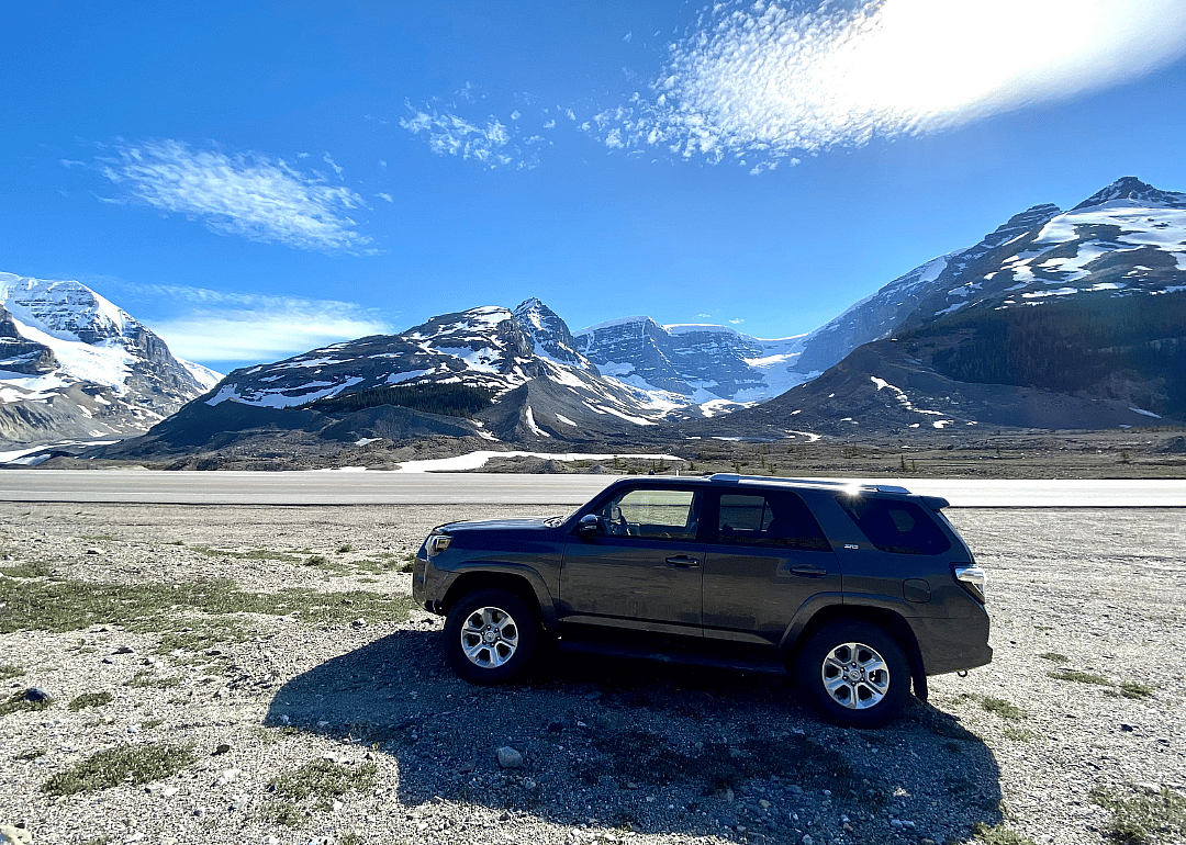 A gray Toyota 4Runner in the mountains.