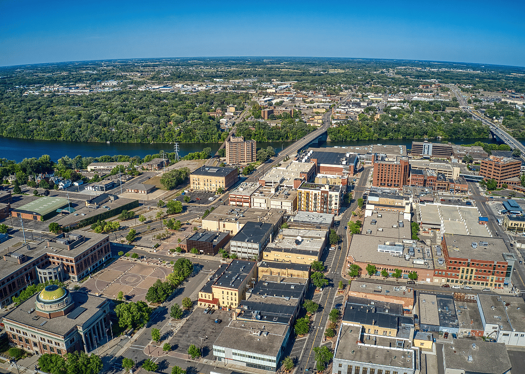 Aerial view of the city and river.
