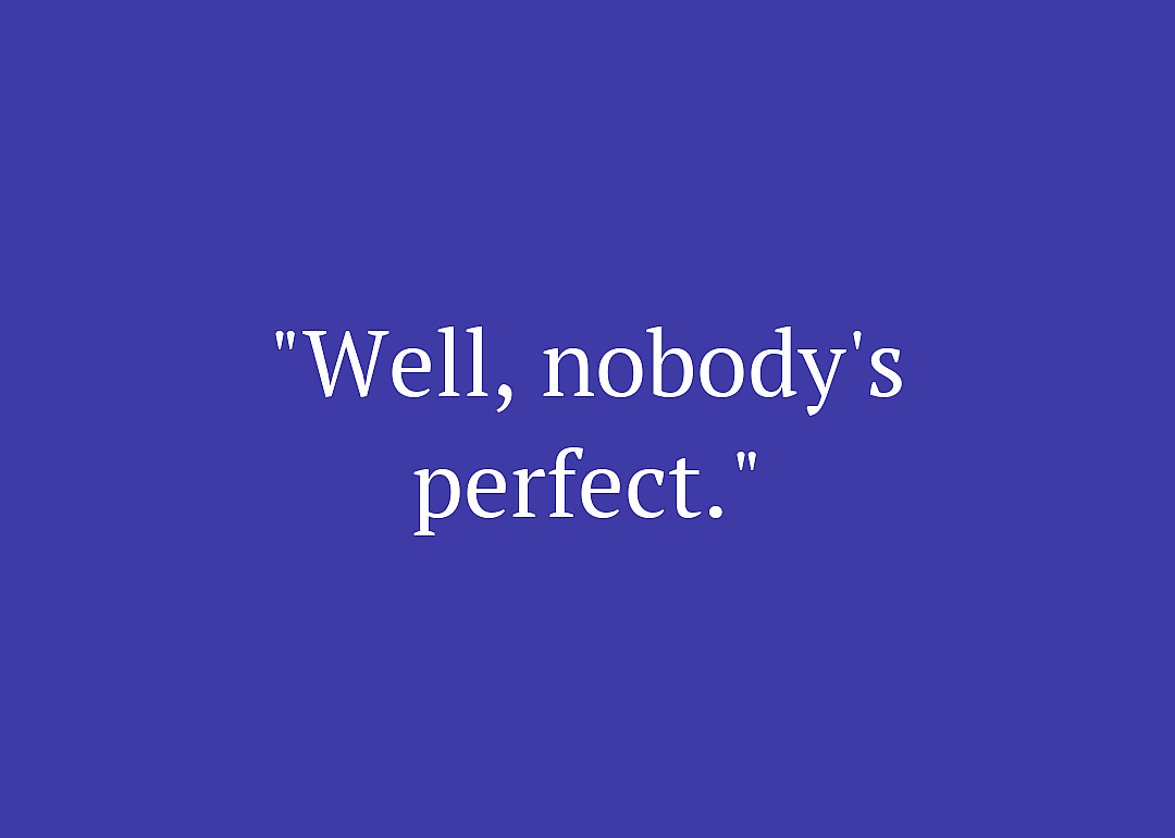 Movie quote against purple background.