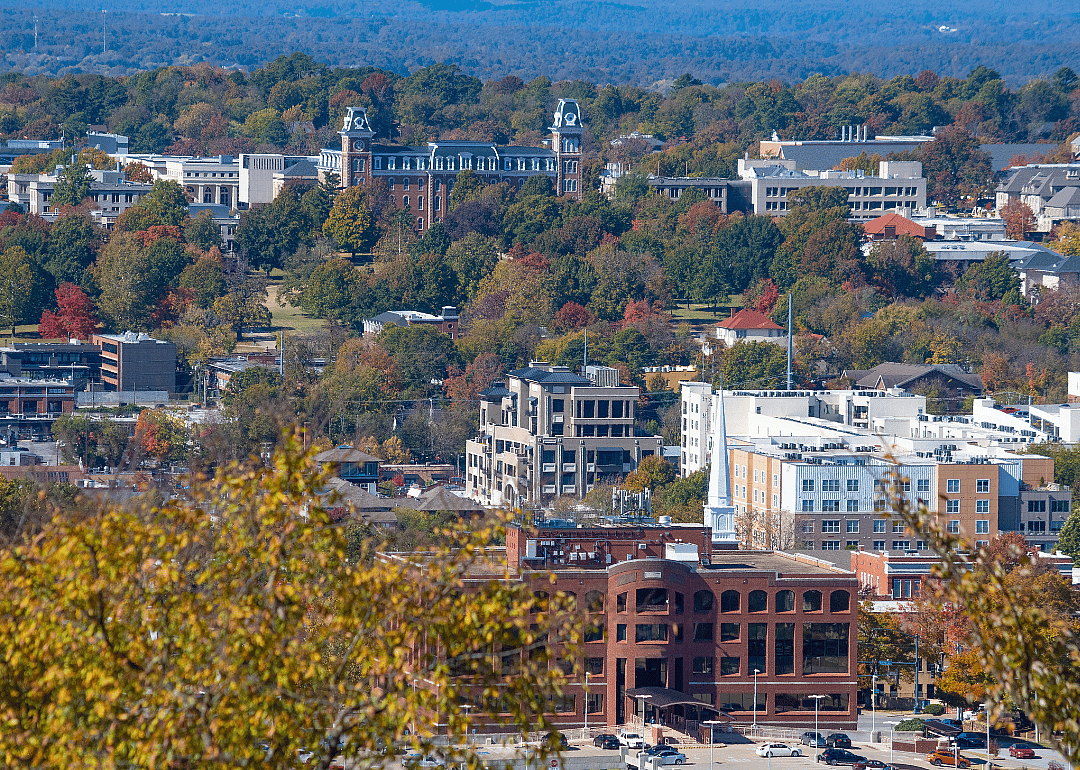 An aerial view of Fayetteville in Autumn.