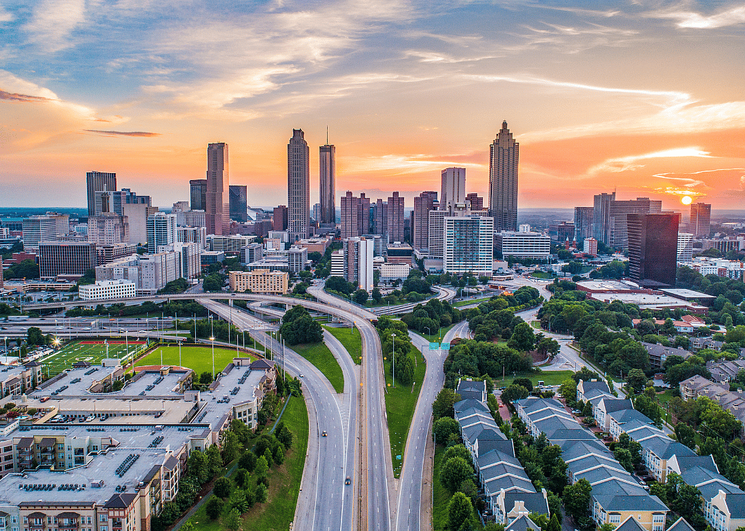 A view of Atlanta's skyline at sunset.
