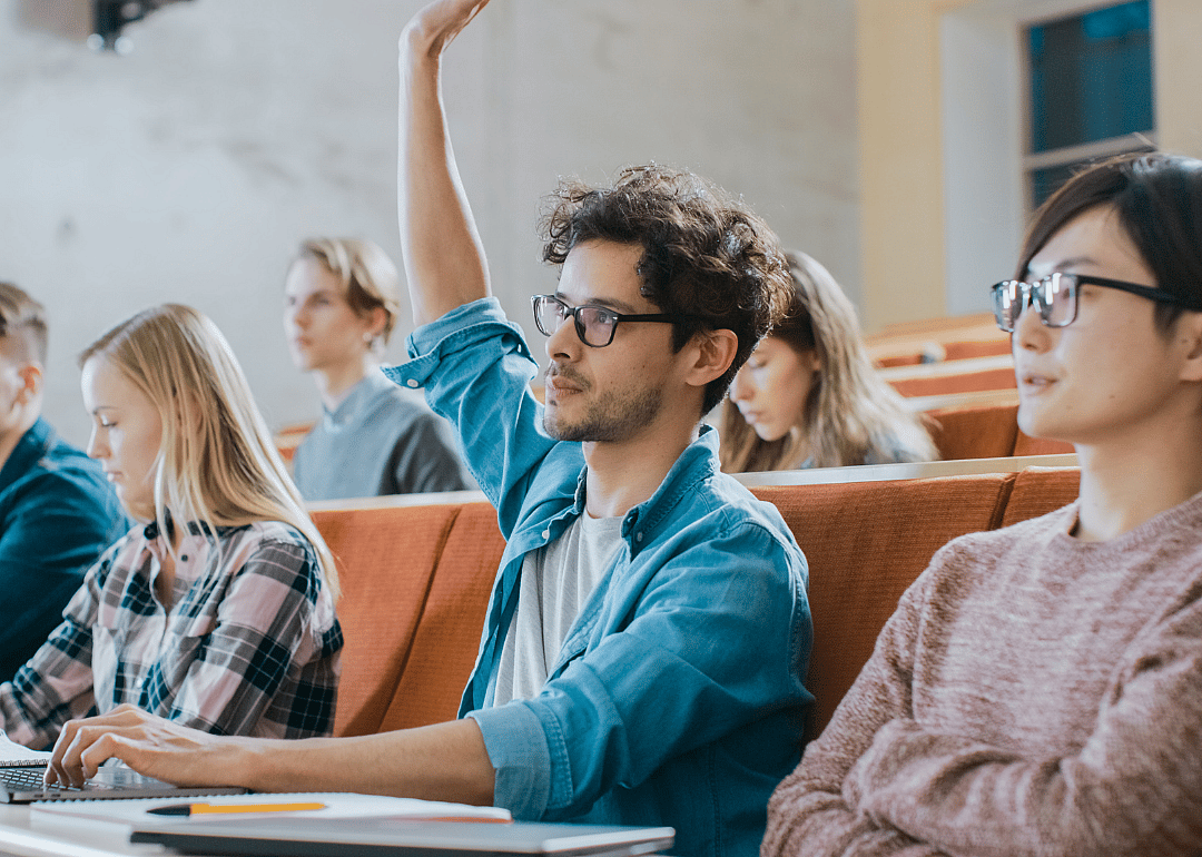 Students attending class in a lecture hall