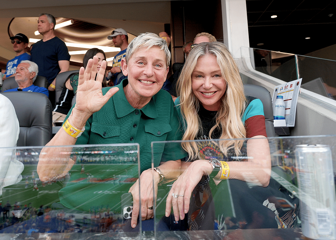 Ellen DeGeneres and Portia de Rossi attending Super Bowl LVI