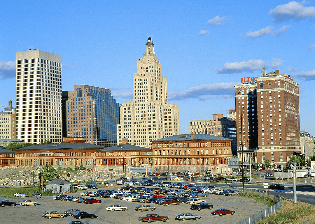 The Providence, Rhode Island, skyline with a parking lot in the foreground