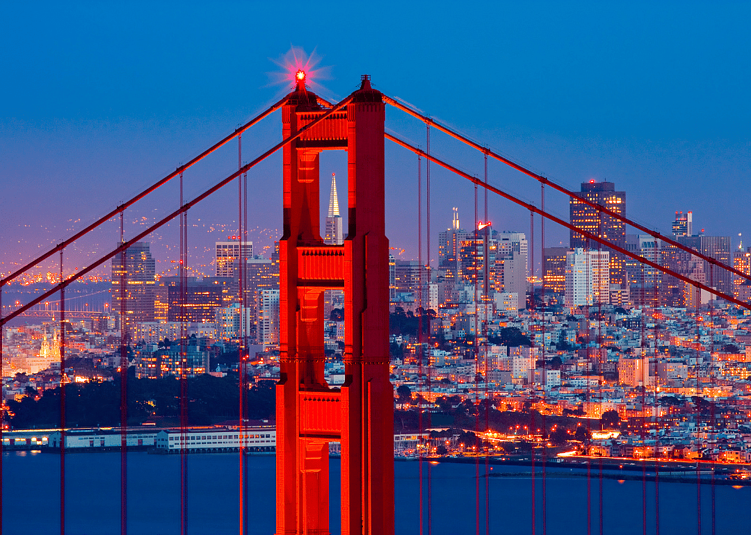 San Francisco with the Golden Gate Bridge in hte foreground.