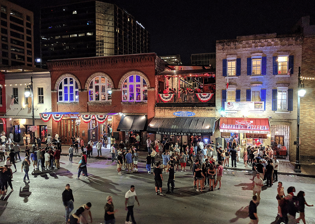 Night life in the Sixth Street Historic District in Downtown Austin.
