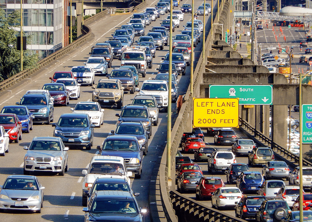 Heavy rush hour traffic through the center of Seattle, Washington