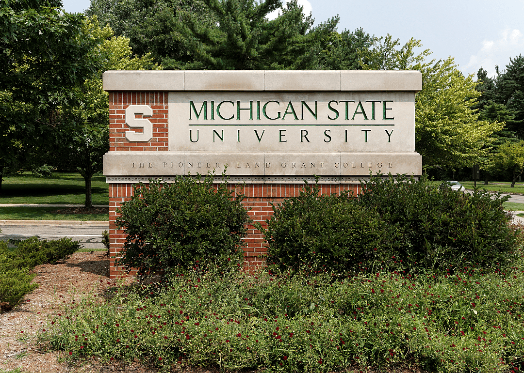 An entrance sign for Michigan State University in East Lansing.