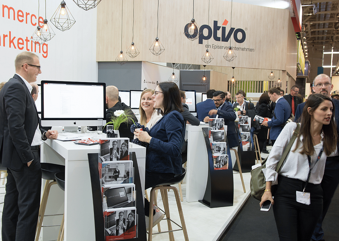 Young sales representatives at a digital marketing trade show