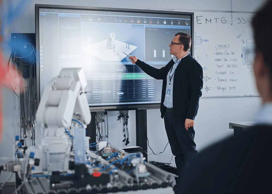 A college engineering professor lecturing students