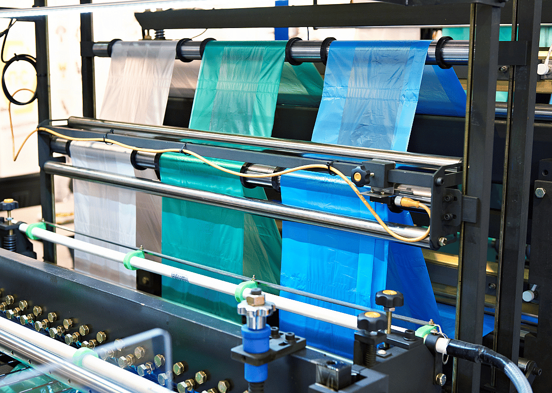 A machine for manufacturing plastic bags.