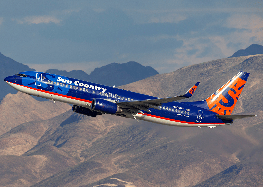 A Sun Country Airlines Boeing 737 airliner taking off from McCarran International Airport in Las Vegas