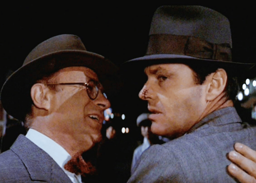 Jack Nicholson, Bruce Glover, and Joe Mantell in Chinatown.