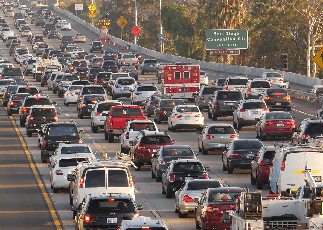 A traffic jam during rush hour in San Diego, California