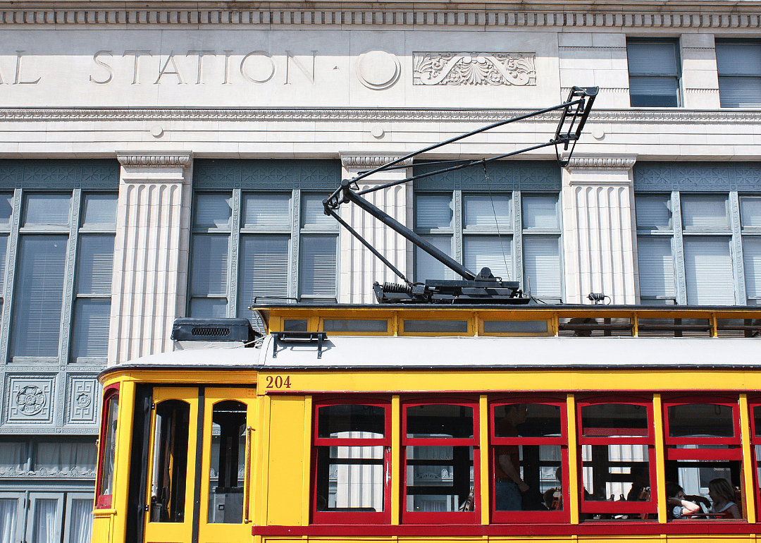The Main Street Trolley passes by Central Station in Memphis.