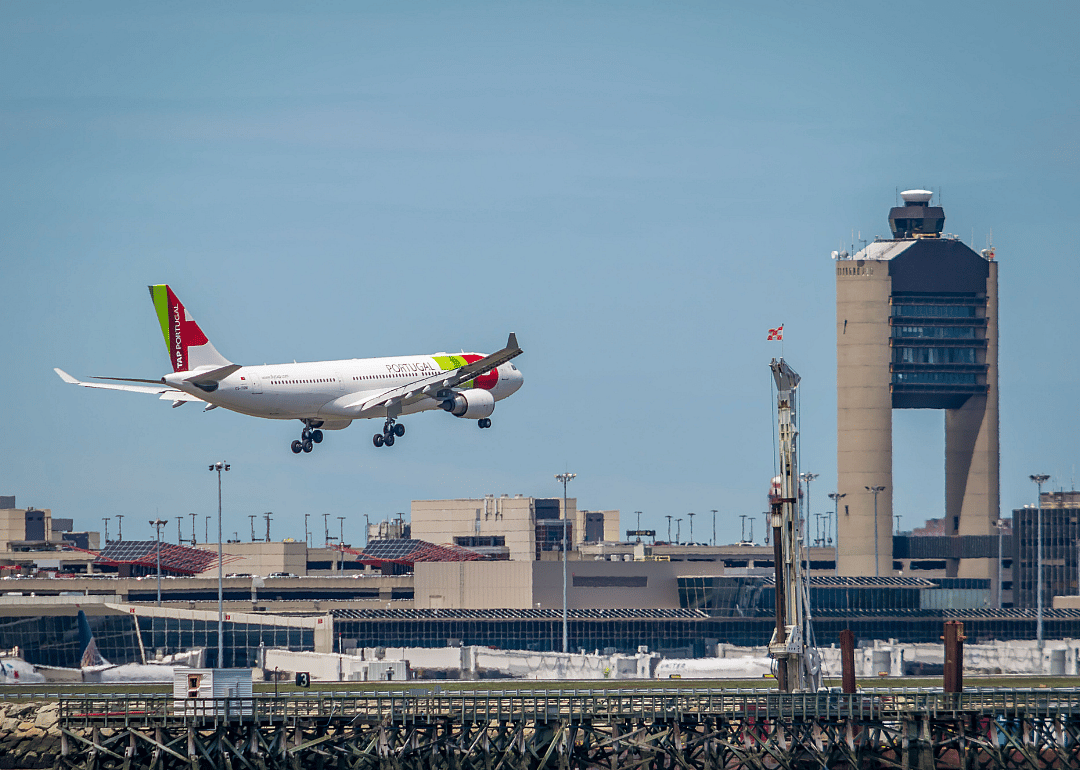 An international flight arriving at Logan Airport