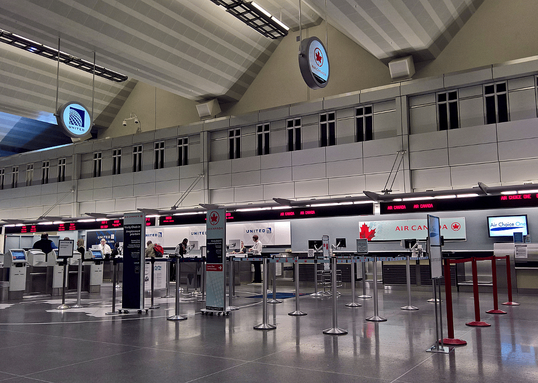 An empty ticketing/check-in area at the Lindbergh Terminal (Terminal 1) at Minneapolis-St. Paul International Airport